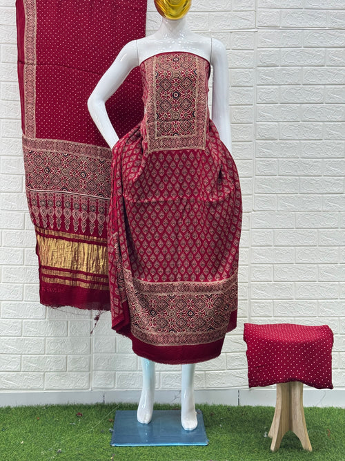 Ajrakh  Hand Block Print Neptol Dye 3 Pice Suit