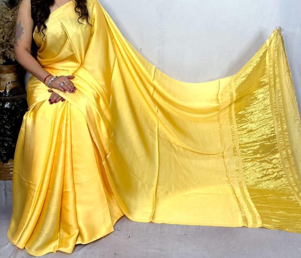 modal silk plan dye saree with zari pallu