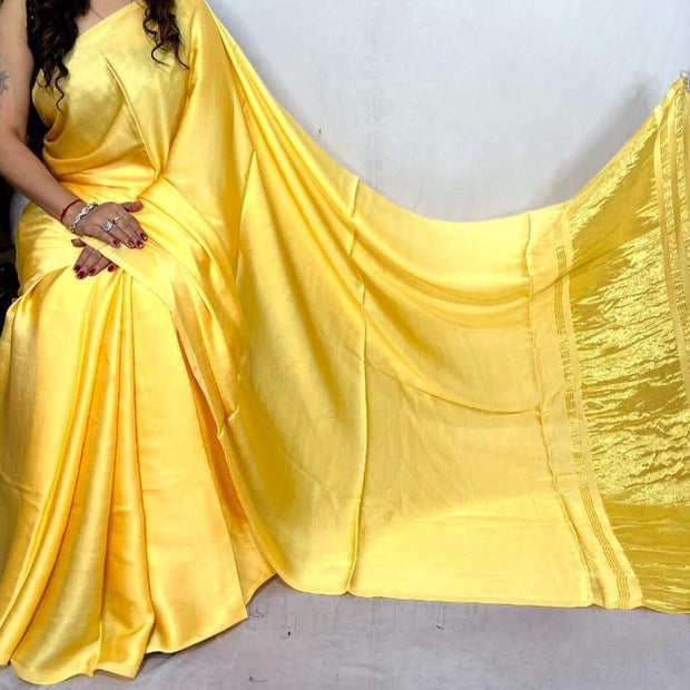 modal silk plan dye saree with zari pallu