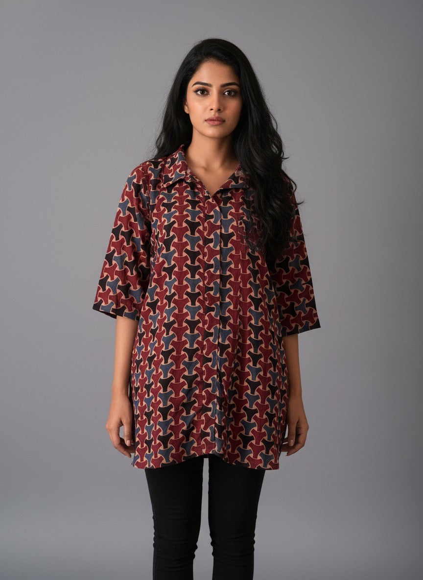 Ajrakh Hand Block Print Pure Cotton Shirt