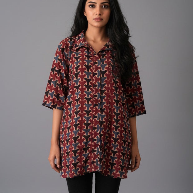 Ajrakh Hand Block Print Pure Cotton Shirt