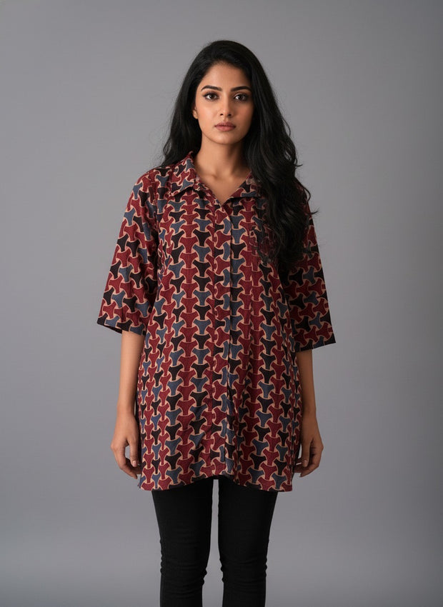 Ajrakh Hand Block Print Pure Cotton Shirt