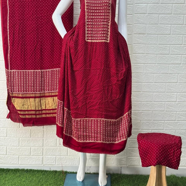 Ajrakh Hand Block Print Neptol Dye 3 Pice Suit