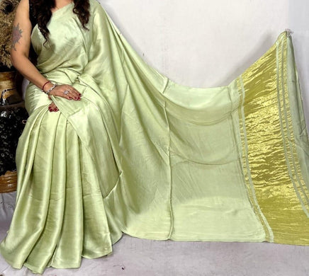 modal silk plan dye saree with zari pallu