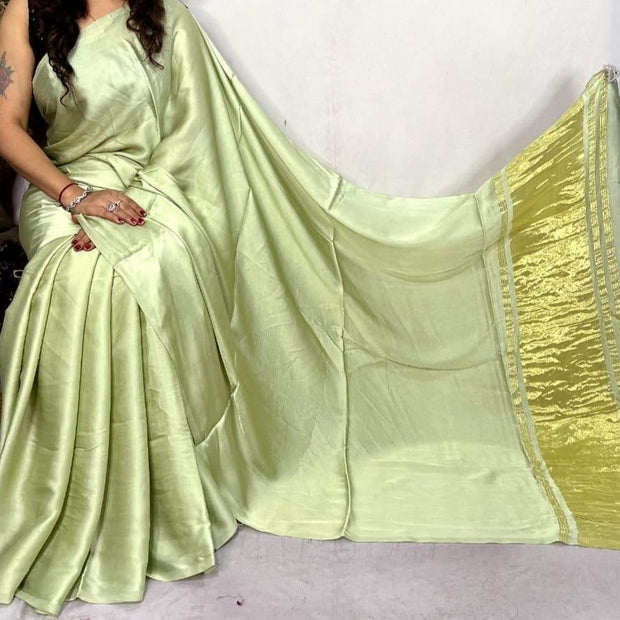 modal silk plan dye saree with zari pallu