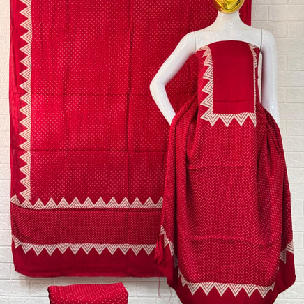 Pure Modal Silk Ajrakh Hand Block Print neptol Dye 3 Pice Suit without zari pallu