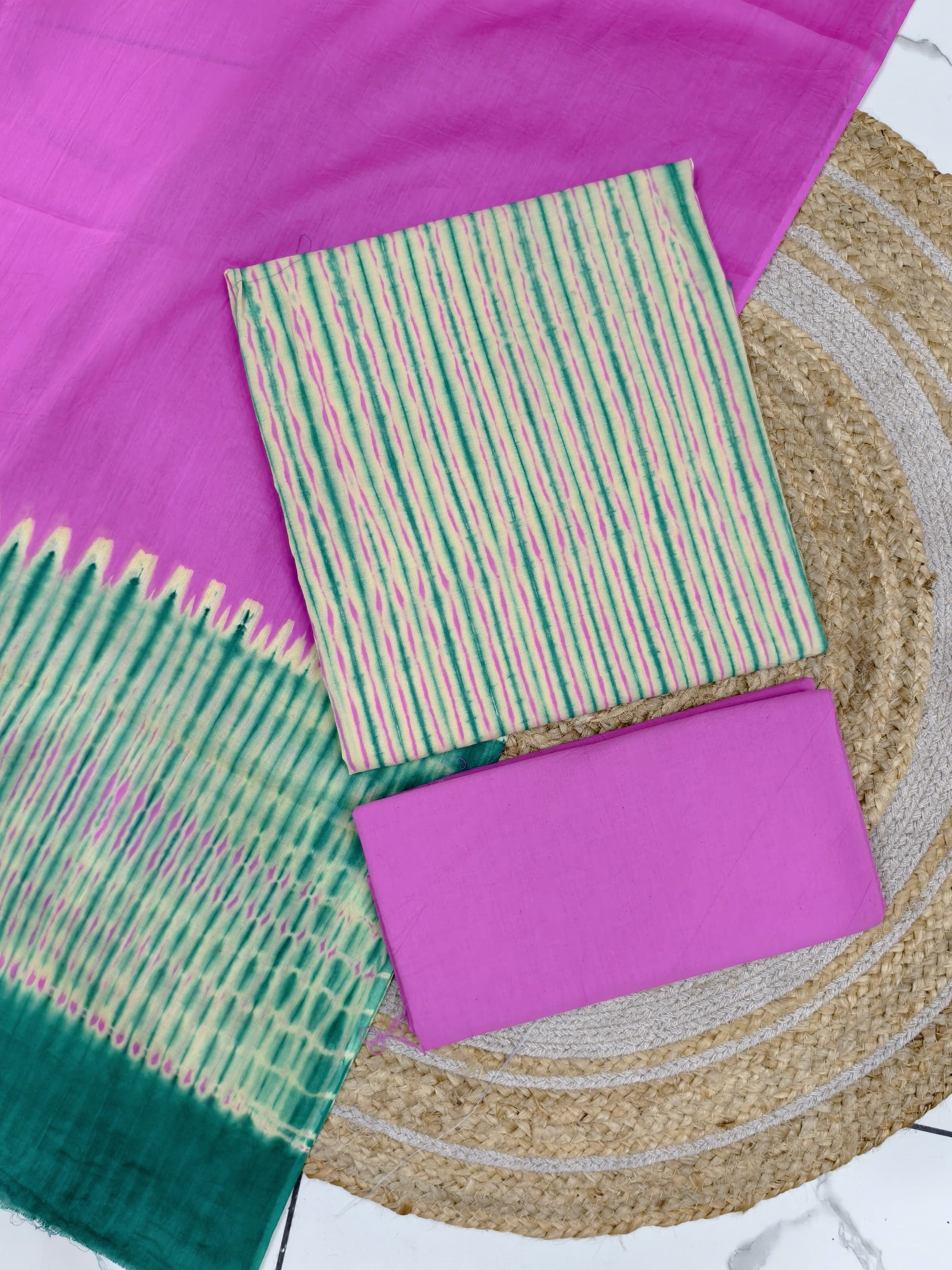 Handcrafted Tie‑Dye Cotton Suit Set – 3‑Piece Kurta Bottom Dupatta”