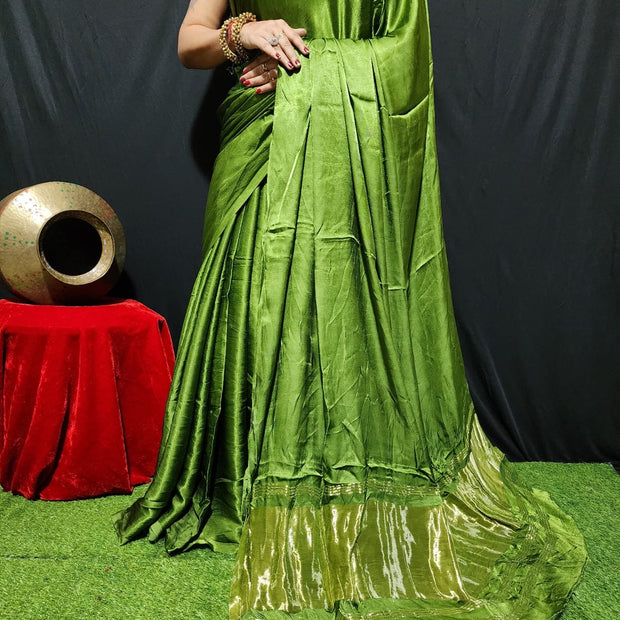 modal silk plan dye saree with zari pallu