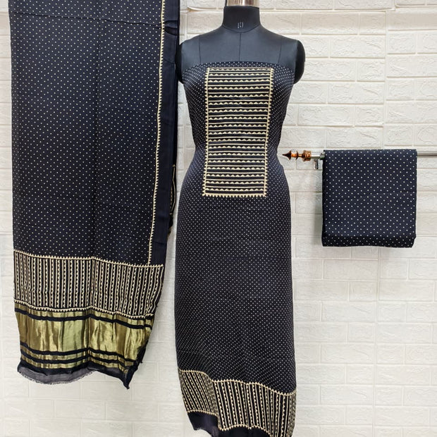 Ajrakh Hand Block Print Neptol Dye 3 Pice Suit