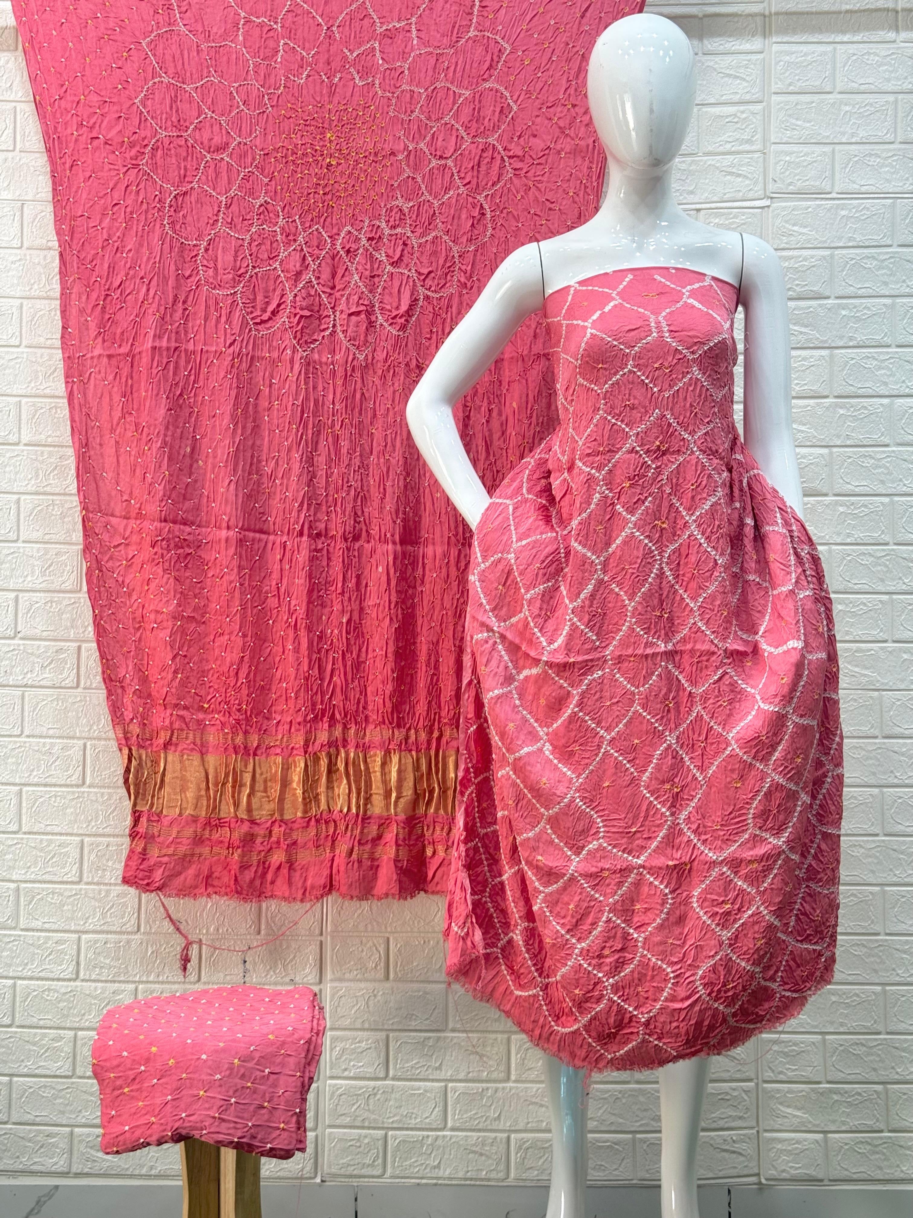 Modal Silk  Bandhani 3-Piece Suit with Zari Pallu Dupatta | Dot Bandhani Bottom