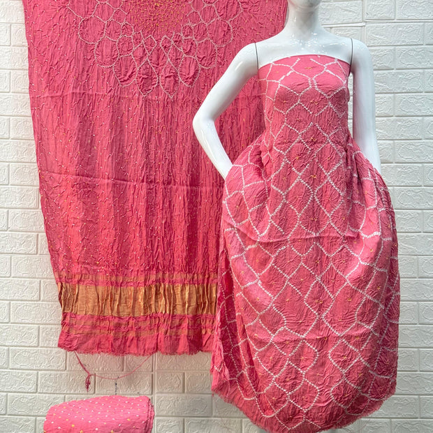 Modal Silk  Bandhani 3-Piece Suit with Zari Pallu Dupatta | Dot Bandhani Bottom
