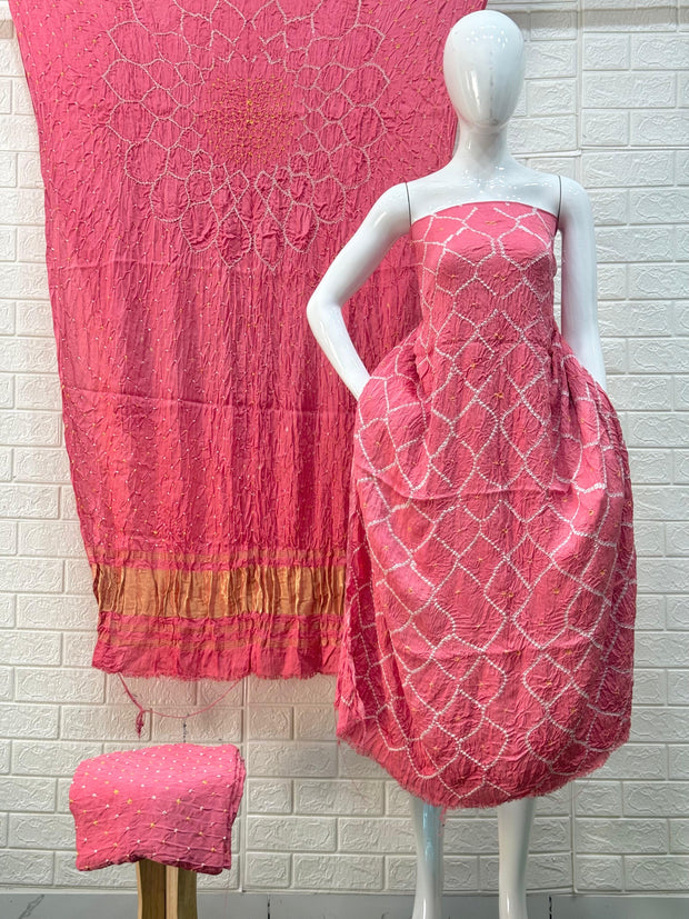Modal Silk  Bandhani 3-Piece Suit with Zari Pallu Dupatta | Dot Bandhani Bottom