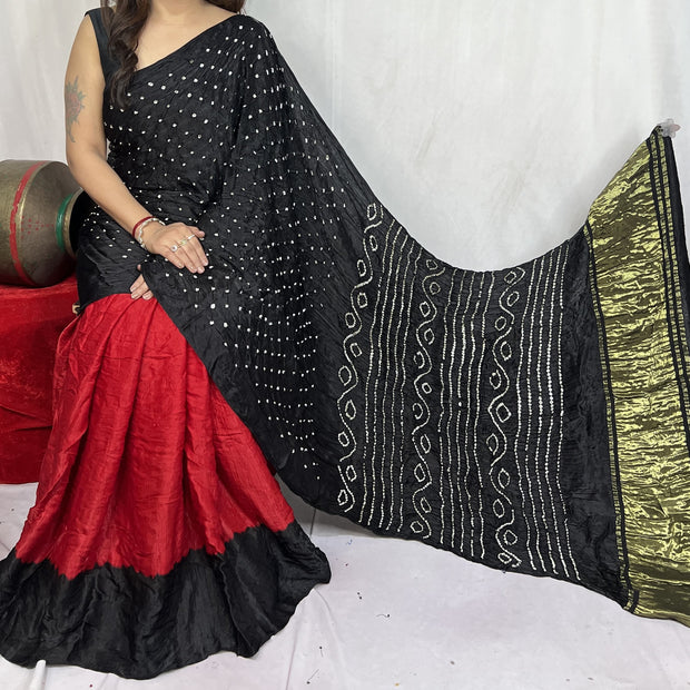modal silk bandhani saree
