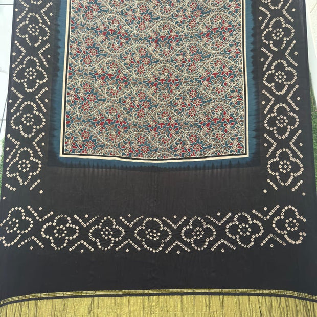 Modal silk ajrakh and bandhani dupatta screen print