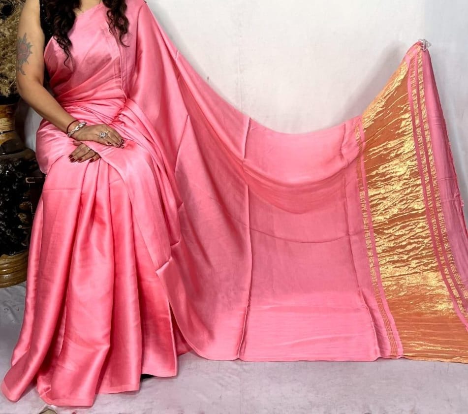 modal silk plan dye saree with zari pallu