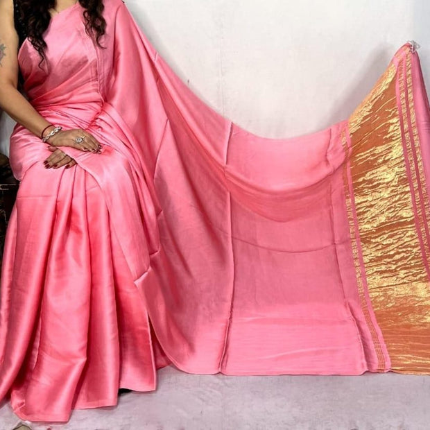 modal silk plan dye saree with zari pallu