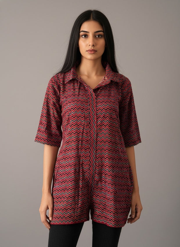 Ajrakh Hand Block Print Pure Cotton Shirt