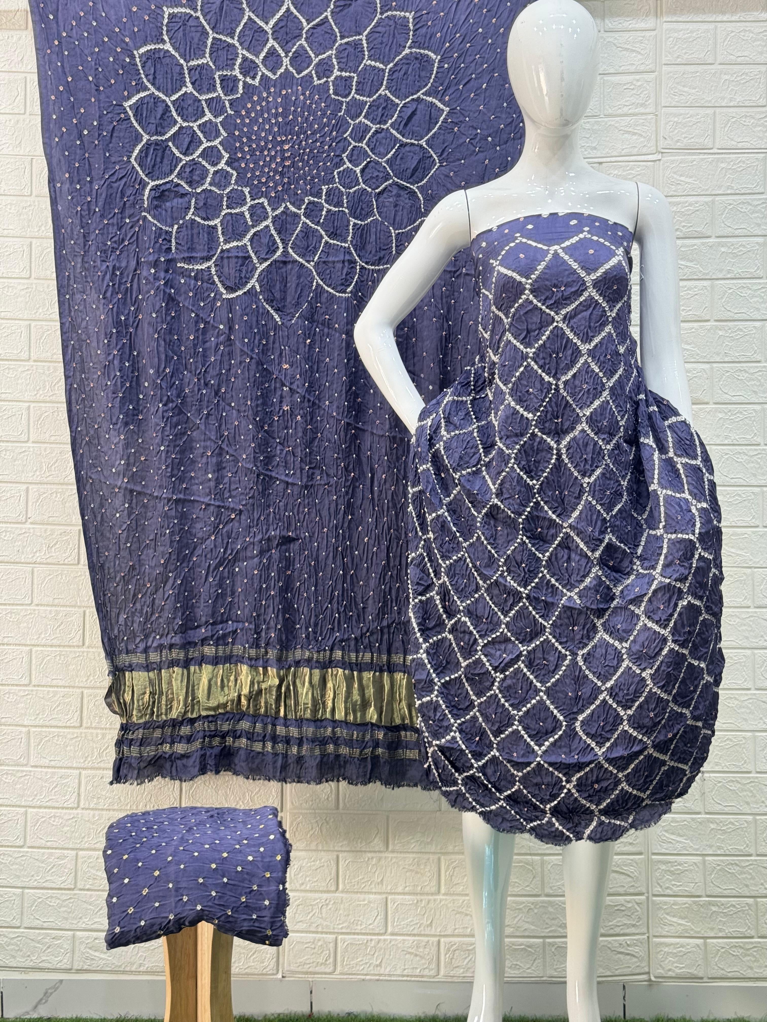 Modal Silk  Bandhani 3-Piece Suit with Zari Pallu Dupatta | Dot Bandhani Bottom