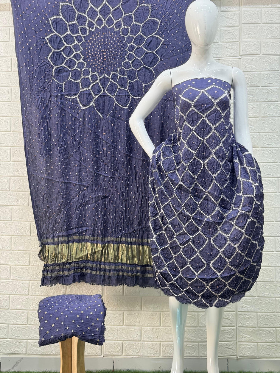 Modal Silk  Bandhani 3-Piece Suit with Zari Pallu Dupatta | Dot Bandhani Bottom