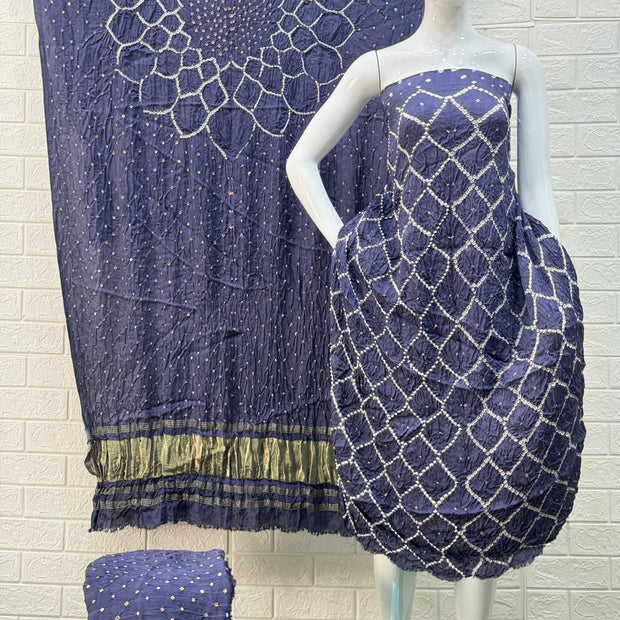 Modal Silk  Bandhani 3-Piece Suit with Zari Pallu Dupatta | Dot Bandhani Bottom