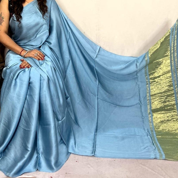 modal silk plan dye saree with zari pallu