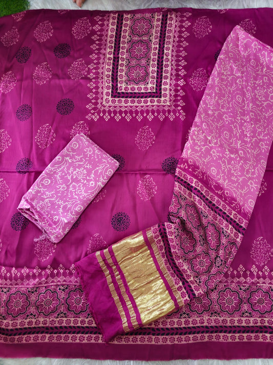 Ajrakh hand block Discharge Print modal silk