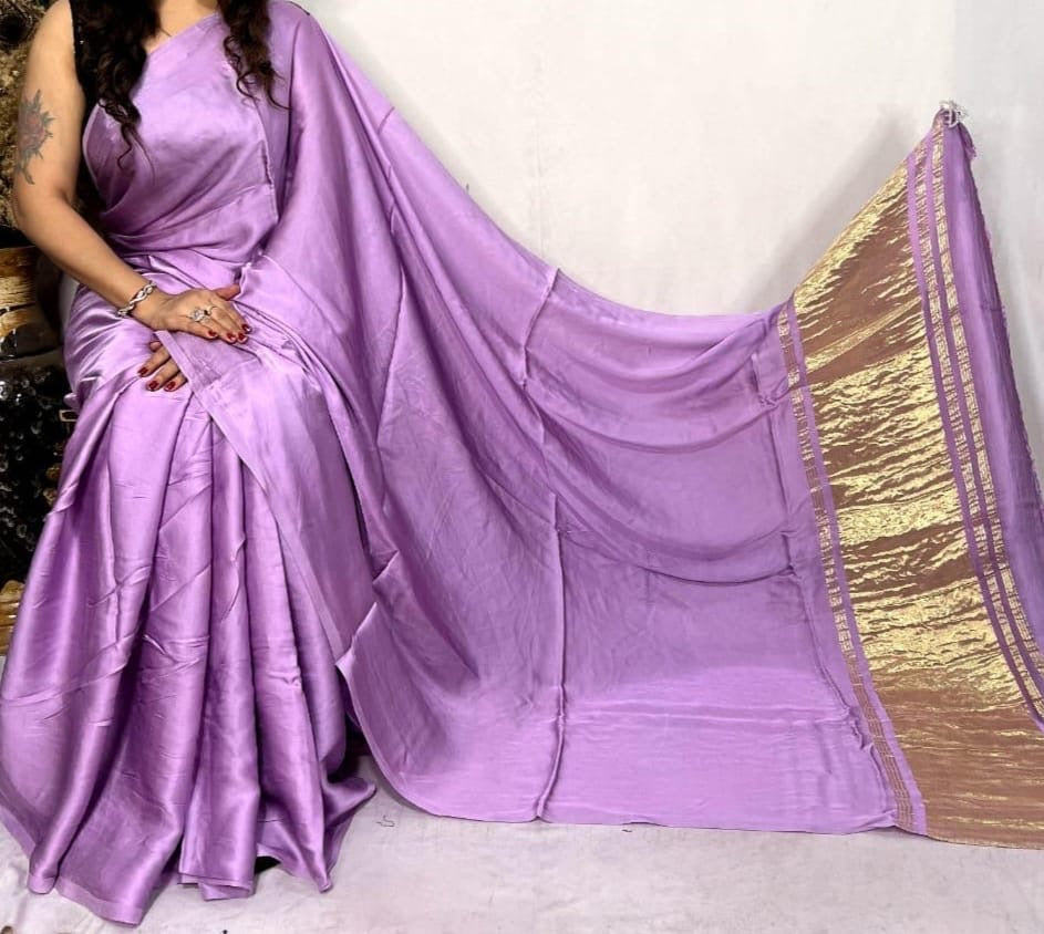 modal silk plan dye saree with zari pallu