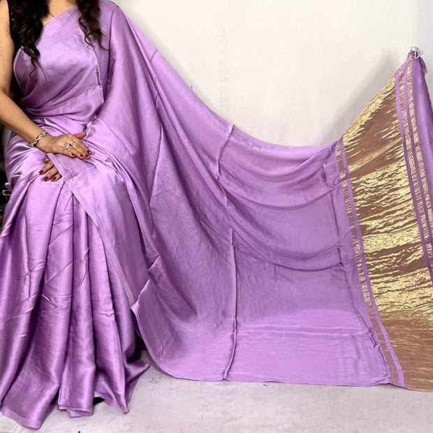 modal silk plan dye saree with zari pallu
