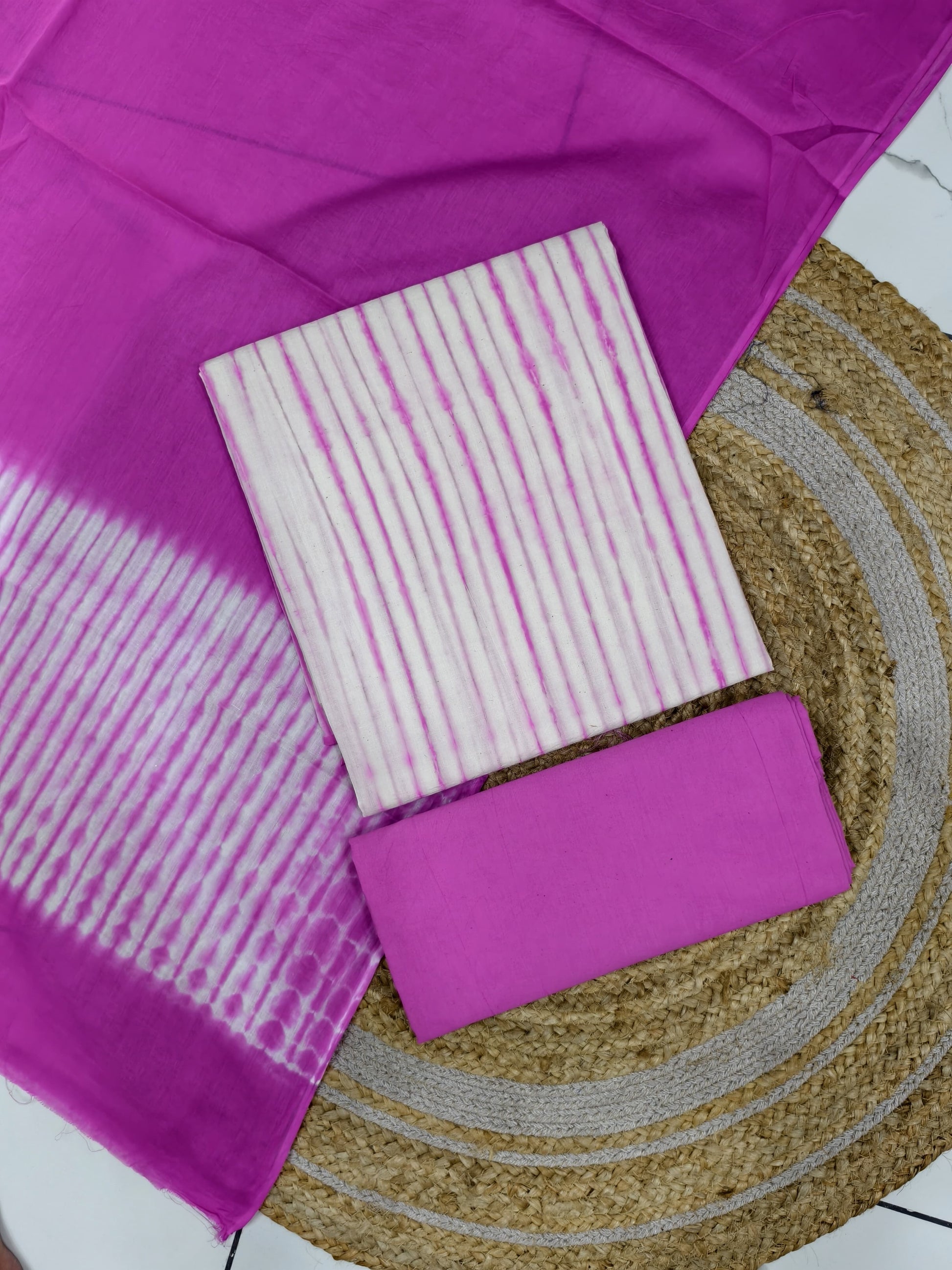 Handcrafted Tie‑Dye Cotton Suit Set – 3‑Piece Kurta Bottom Dupatta”