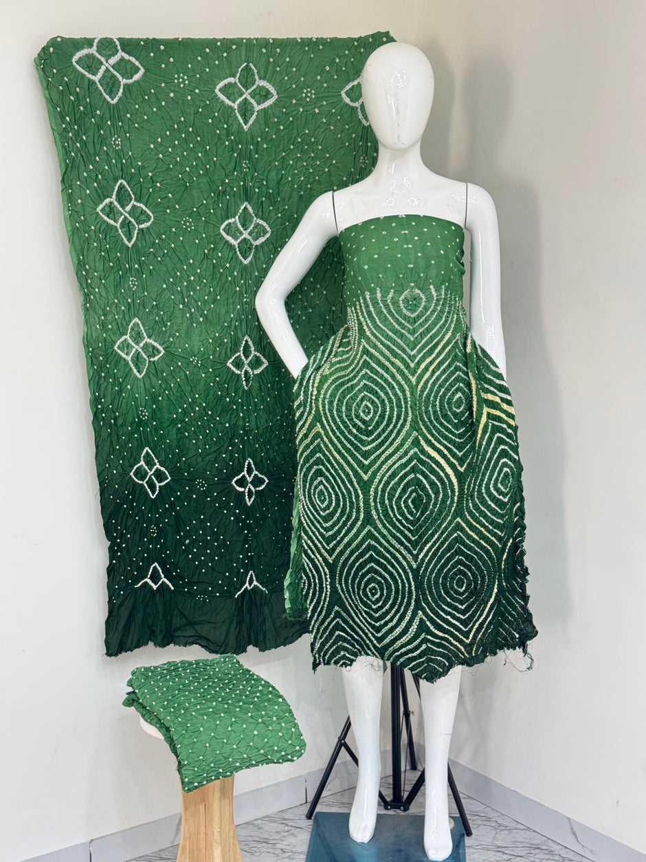 Maslin suit Bandhani 3-Piece Suit without Zari Pallu Dupatta | Dot Bandhani Bottom