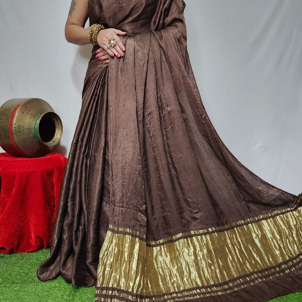 modal silk plan dye saree with zari pallu