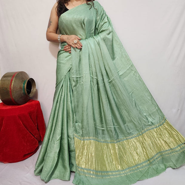 modal silk plan dye saree with zari pallu