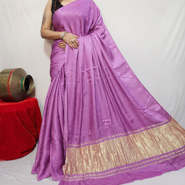 modal silk plan dye saree with zari pallu (Copy)