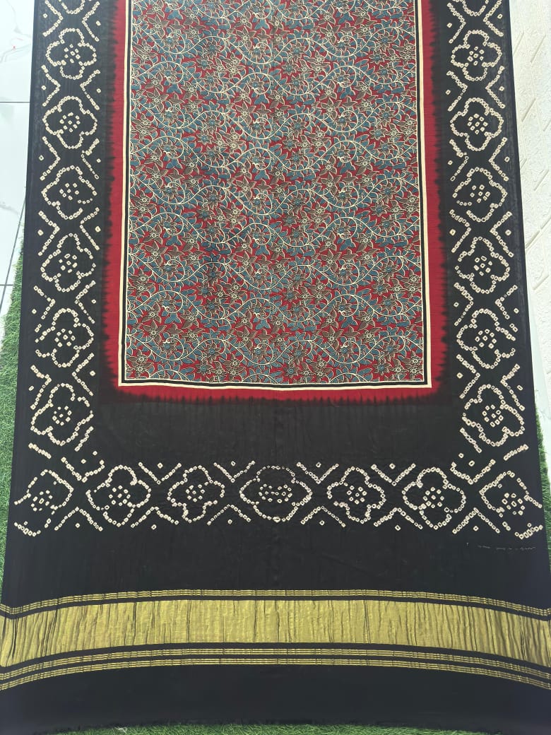 Modal silk ajrakh and bandhani dupatta screen print