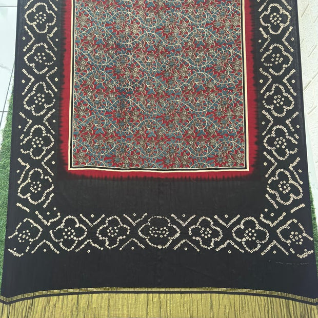 Modal silk ajrakh and bandhani dupatta screen print