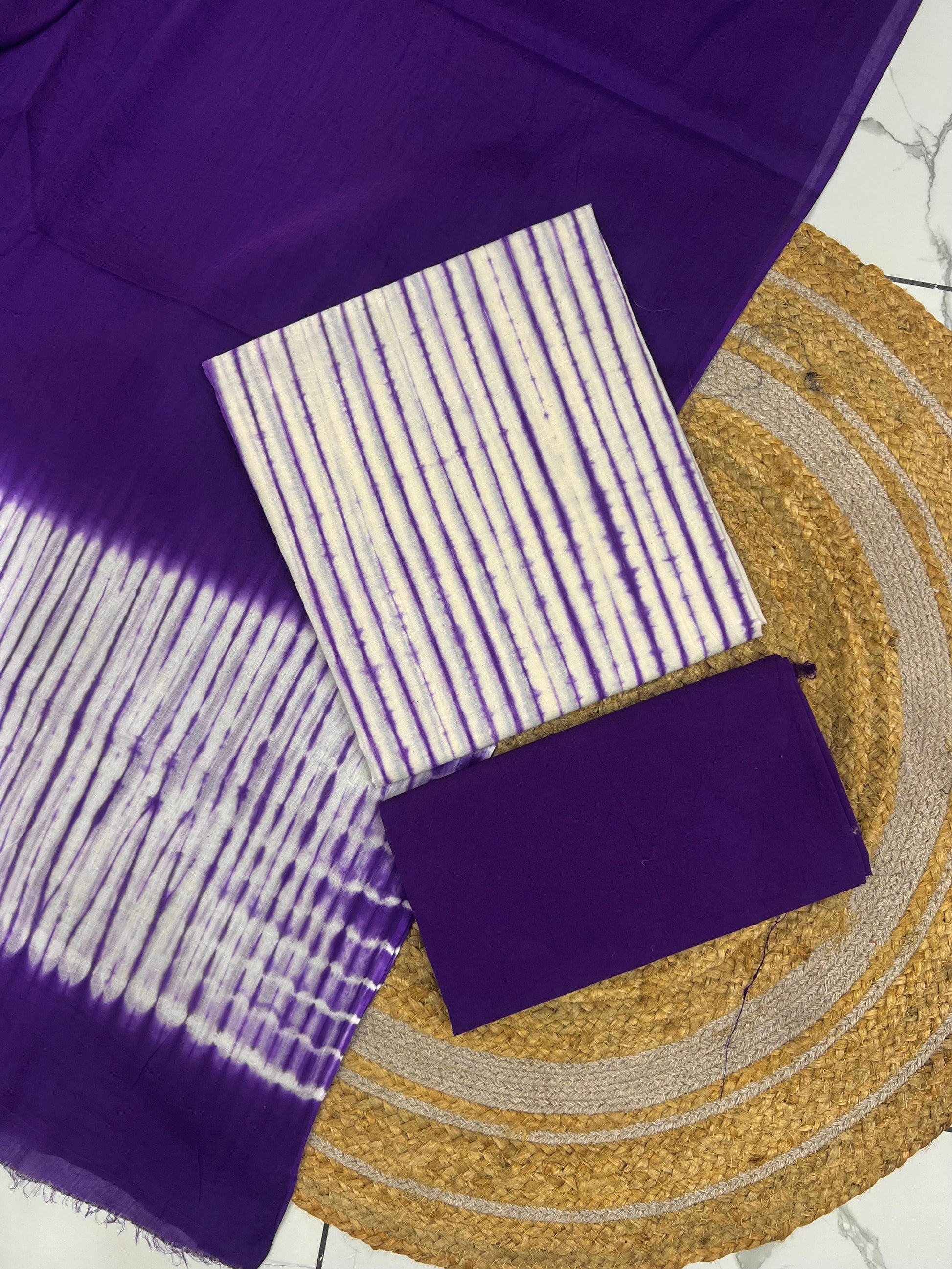 Handcrafted Tie‑Dye Cotton Suit Set – 3‑Piece Kurta Bottom Dupatta”