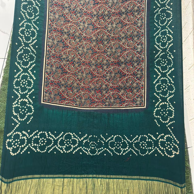 Modal silk ajrakh and bandhani dupatta screen print