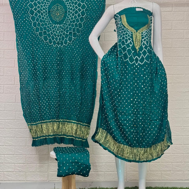 Modal Silk  Bandhani 3-Piece Suit with Zari Pallu Dupatta | Dot Bandhani Bottom