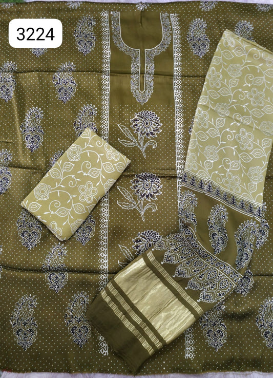 Ajrakh hand block Discharge Print modal silk