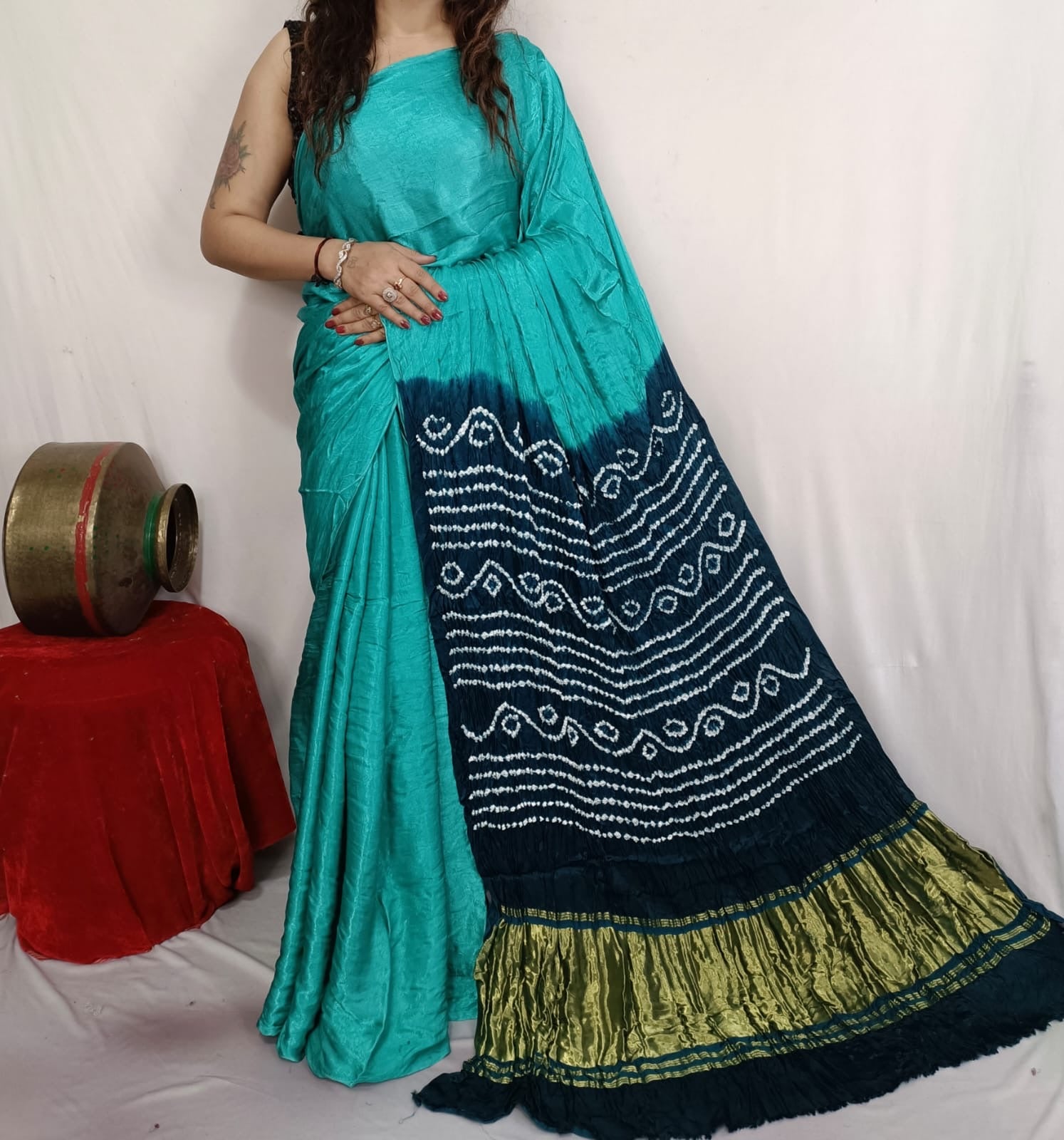 modal silk bandhani saree