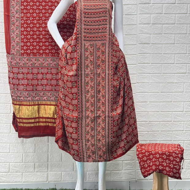 Ajrakh Hand Block Print Neptol Dye 3 Pice Suit