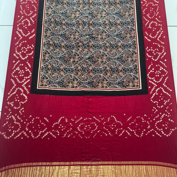 Modal silk ajrakh and bandhani dupatta screen print