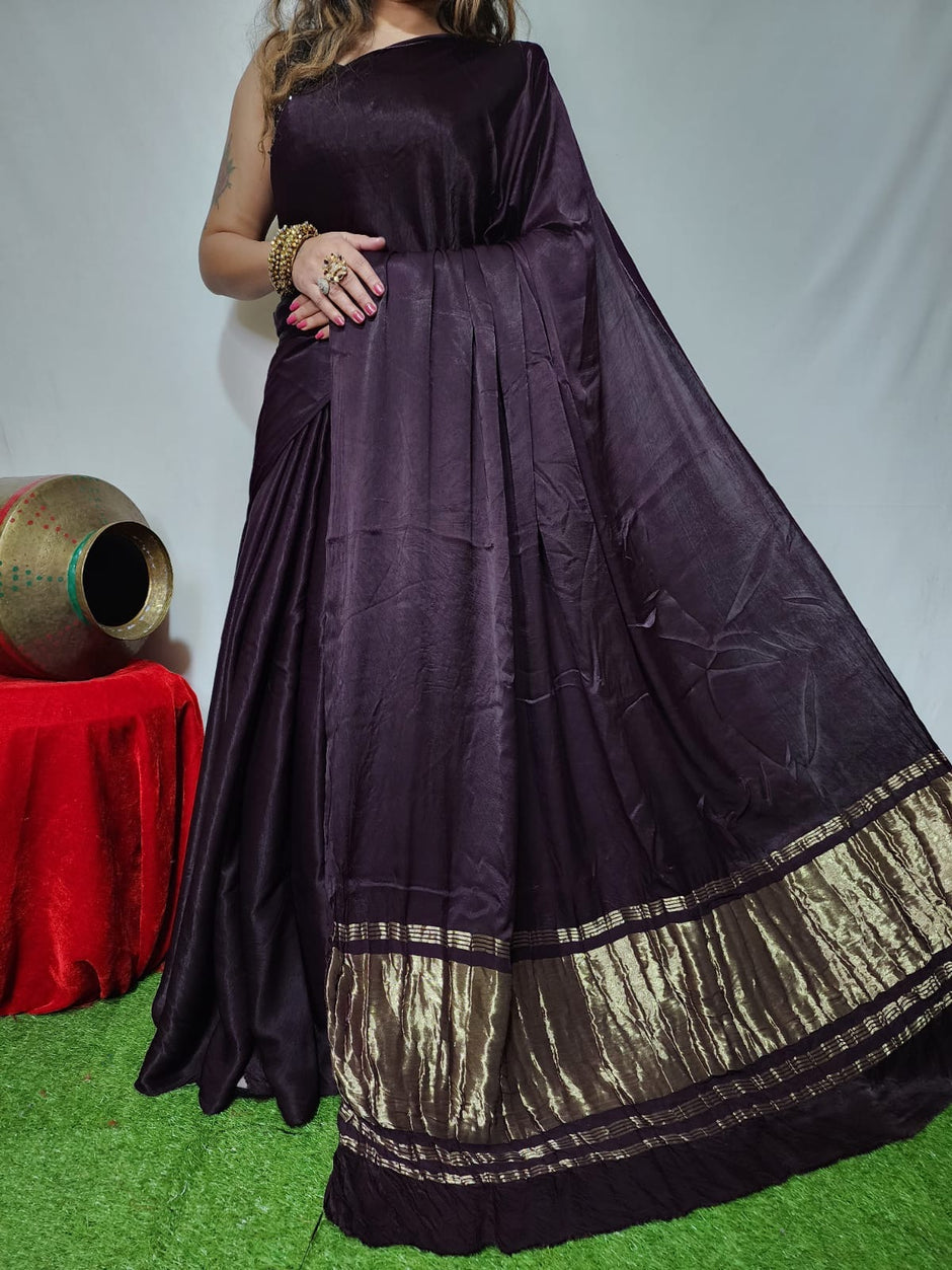 modal silk plan dye saree with zari pallu