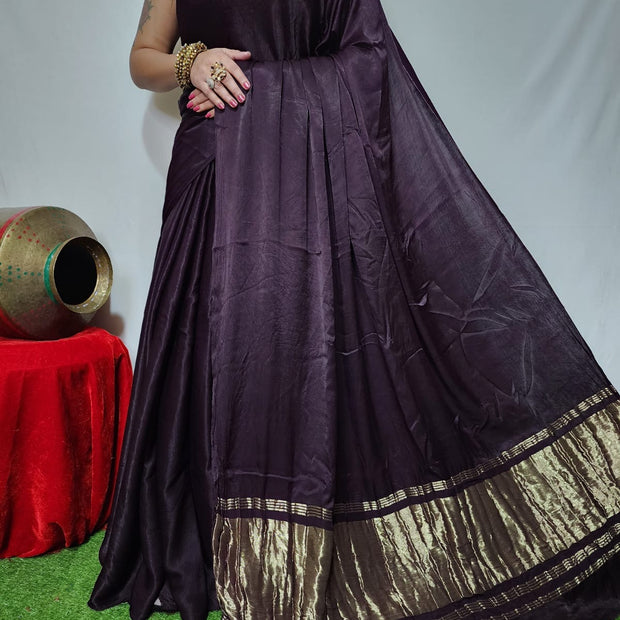 modal silk plan dye saree with zari pallu