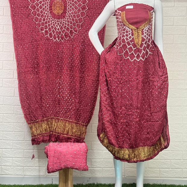 Modal Silk  Bandhani 3-Piece Suit with Zari Pallu Dupatta | Dot Bandhani Bottom