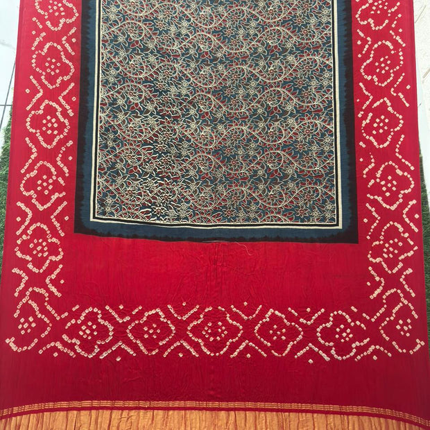 Modal silk ajrakh and bandhani dupatta screen print
