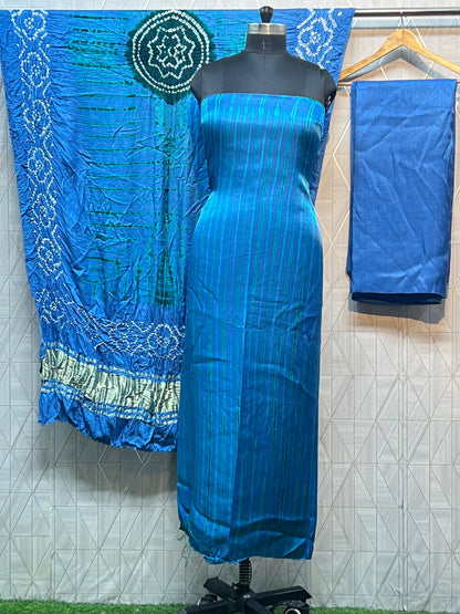 Sky blue & green Modal Silk Tie & Dye Bandhani Dupatta 3 Piece Suits
