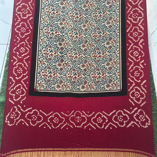 Modal silk ajrakh and bandhani dupatta screen print