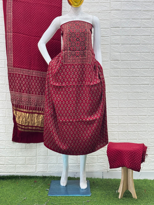 Ajrakh  Hand Block Print Neptol Dye 3 Pice Suit