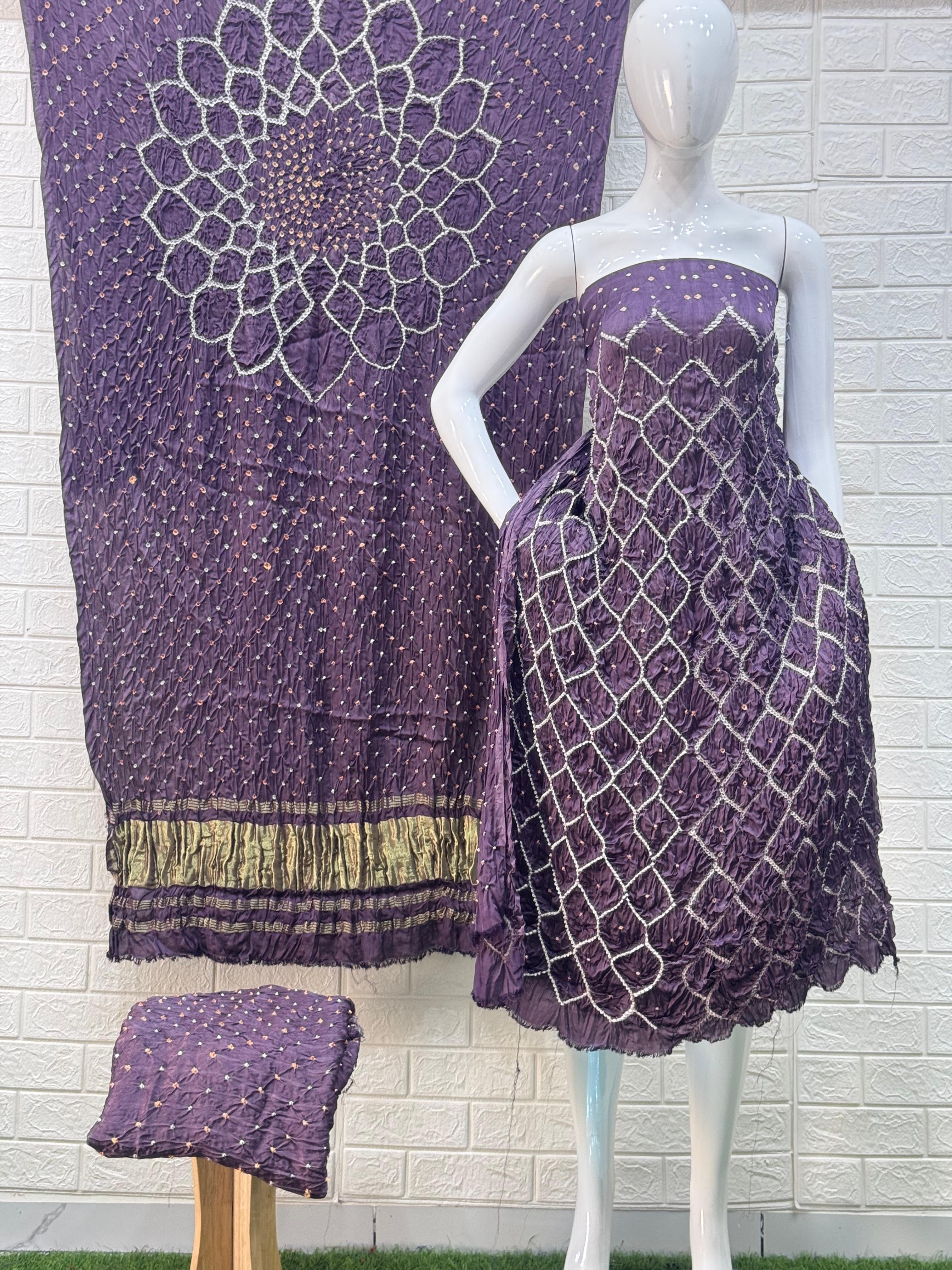 Modal Silk  Bandhani 3-Piece Suit with Zari Pallu Dupatta | Dot Bandhani Bottom